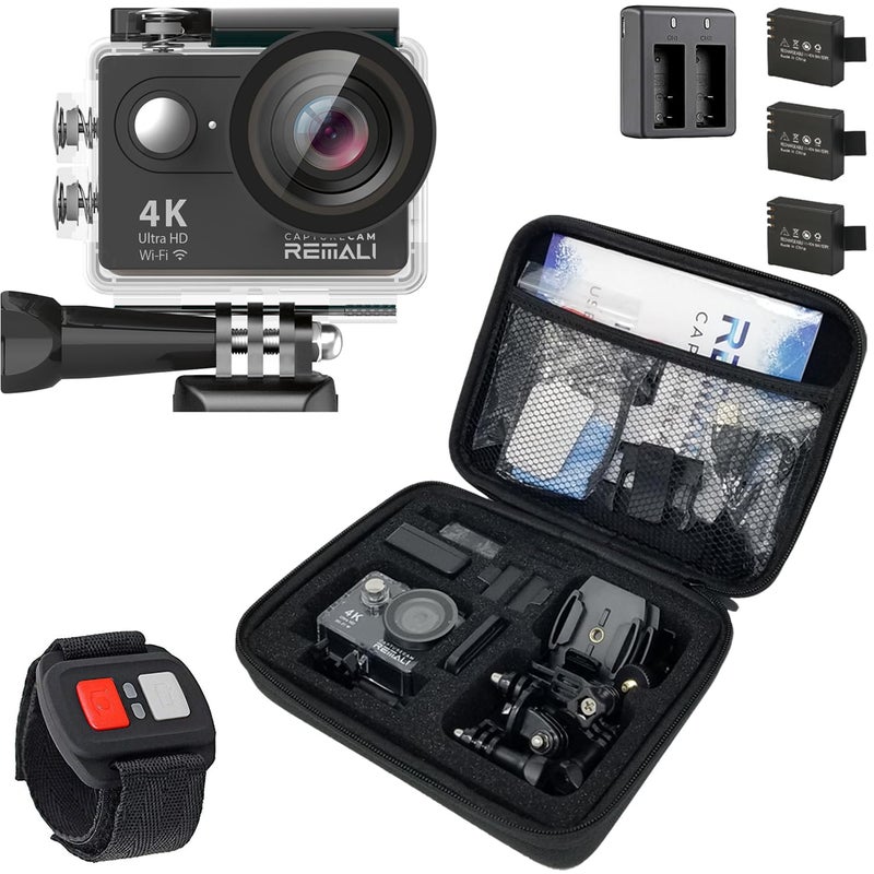 REMALI CaptureCam 4K60FPS Waterproof Action Camera 21-Piece Complete Kit and 3 Batteries â€” Amazing Family Sports Camera That Captures Best Moments â€” Great for Baseball, Fishing & Travel Adventures - Image 1